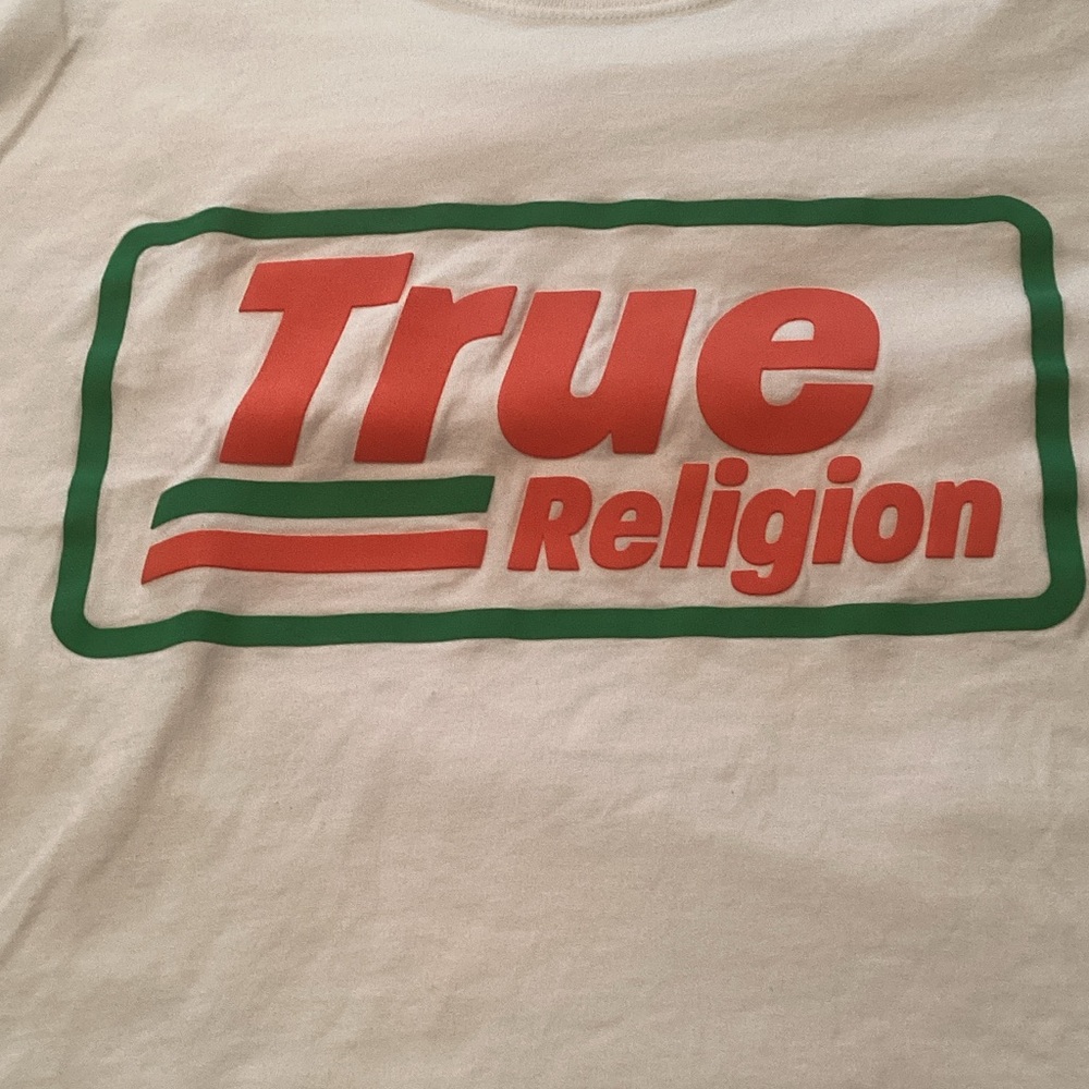 True Religion White T‑Shirt with Red and Green Logo